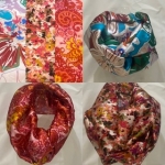 Snood satin de soie motif divers et élégants foulard Made in France