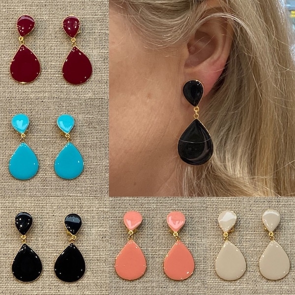 Boucles d’oreilles clips émaillées et dorées Made in France