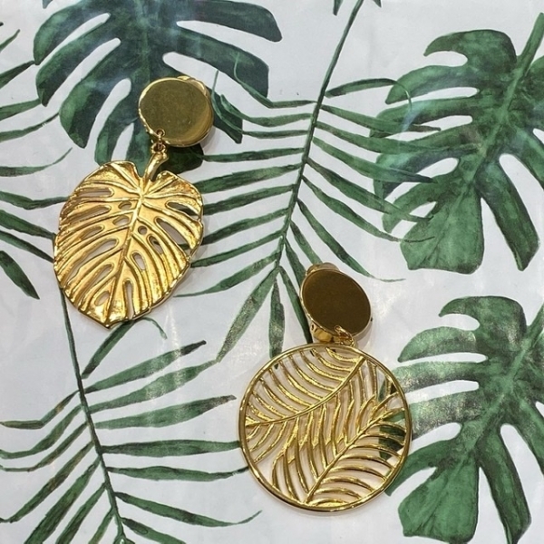 Boucle d’oreille clips feuilles Made in France dorée