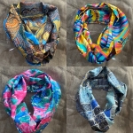 Snood satin de soie motif divers et élégants foulard Made in France