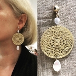 Boucles d’oreilles nacre dorée clip Made in France rosace