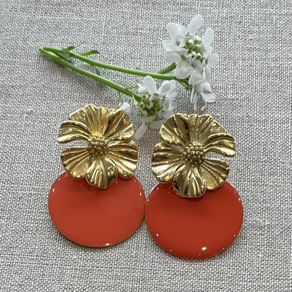 Boucles d’oreilles fleurs dorées Orange