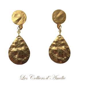 Boucles d’oreilles dorée martelées Made in France clips percées