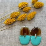 Boucles d’oreilles Clips corne de buffle laquée turquoise