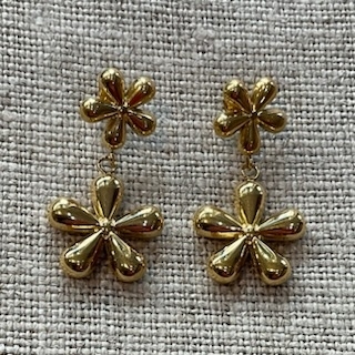 Boucles d’oreille acier inoxydable doré fleurs